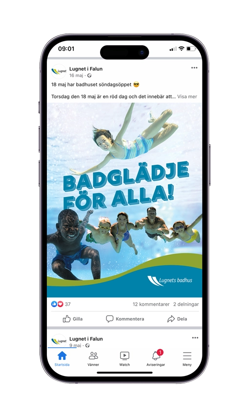 Ipone med sociala medier inlägg för Lugnets badhus