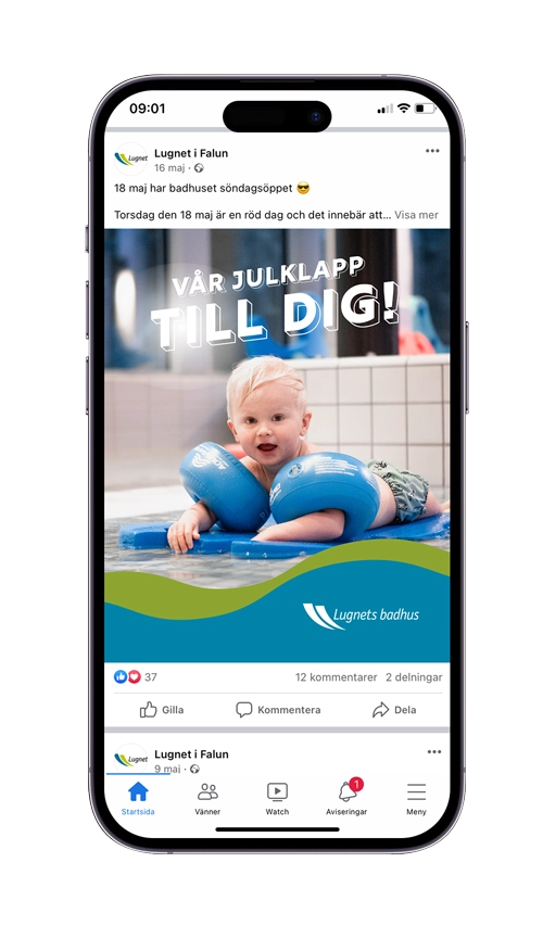 Ipone med sociala medier inlägg för Lugnets badhus