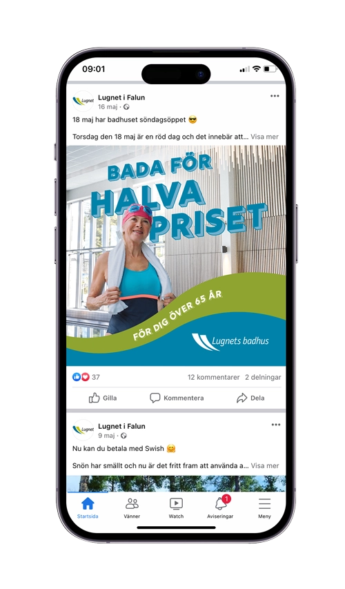 Ipone med sociala medier inlägg för Lugnets badhus