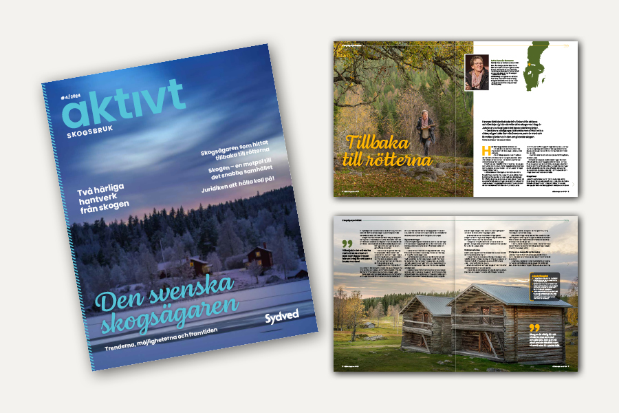 Omslag och uppslag från tidningen Aktivt skogsbruk.