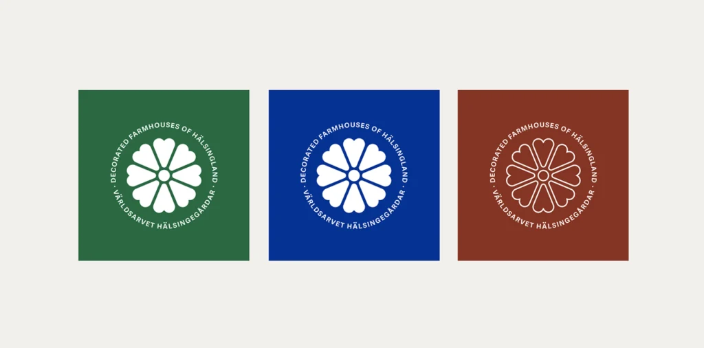 Hälsingegårdar logotyp varianter.